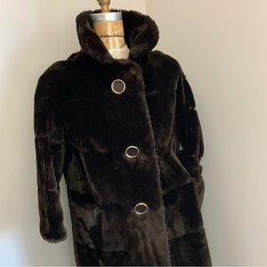 Vintage Priscilla Modes Lykafur Brown Faux Fur Coat Made In England Womens S/M?